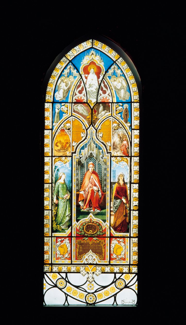 Janela de vidro manchado com Triumph of Dante de Giuseppe Bertini