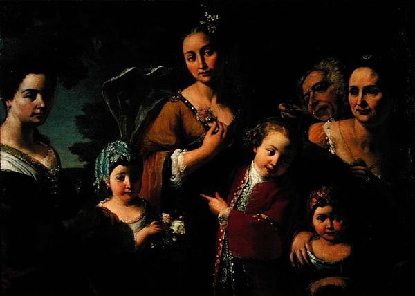 Grupo de retratos de família (óleo sobre tela) de Giuseppe Bonito
