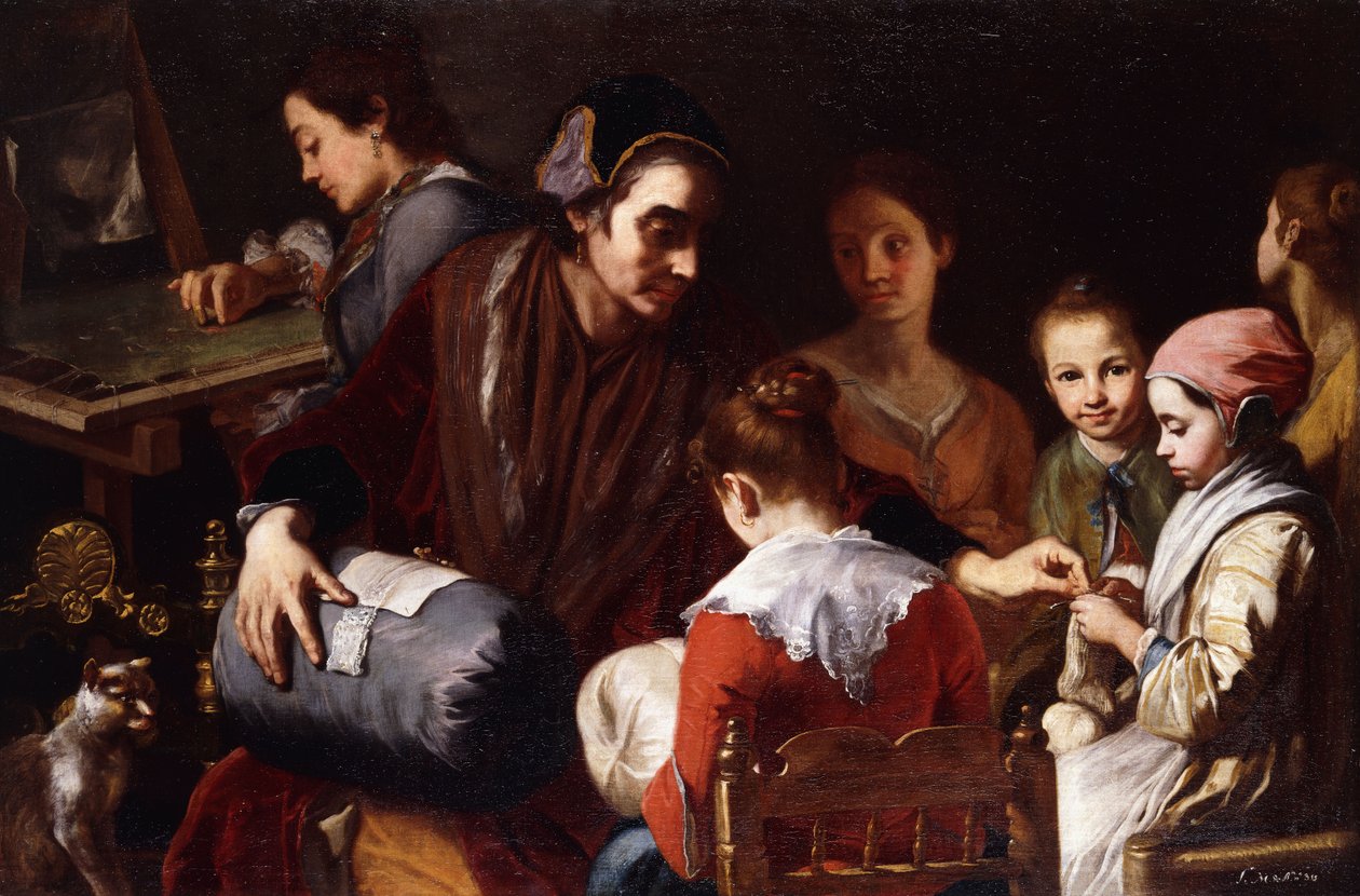 Meninas sendo ensinadas a bordar por uma costureira, de Giuseppe Bonito
