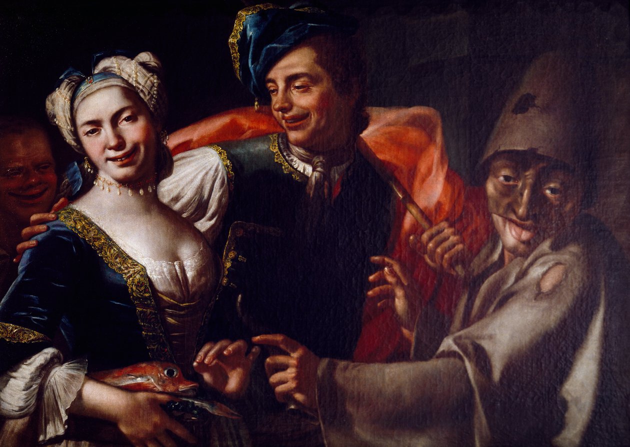 Máscaras napolitanas, de Giuseppe Bonito (1707-1789), óleo sobre tela. de Giuseppe Bonito