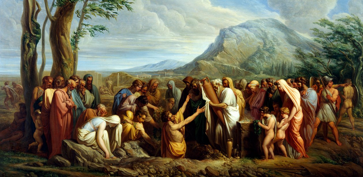 Enterro das cinzas de Themistocles, de Giuseppe Bossi (1777-1815), cerca de 1809, óleo sobre tela, 60x116 cm, Grécia Antiga de Giuseppe Bossi