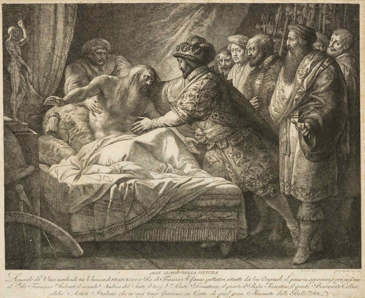 Alegoria da pintura A morte de Leonardo da Vinci, c. 1790 de Giuseppe Cades