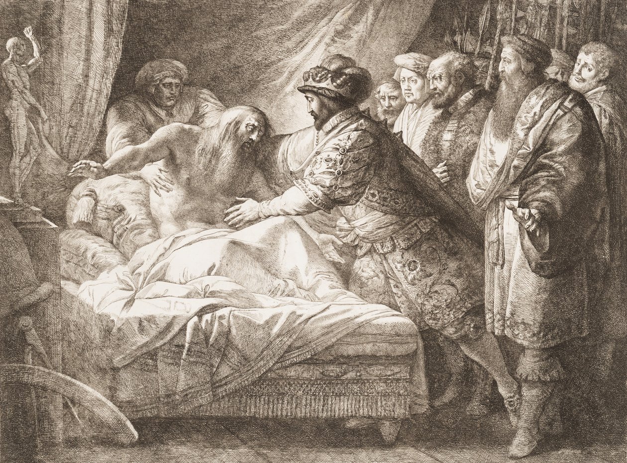Alegoria da Pintura A Morte de Leonardo da Vinci, c. 1780-99. de Giuseppe Cades