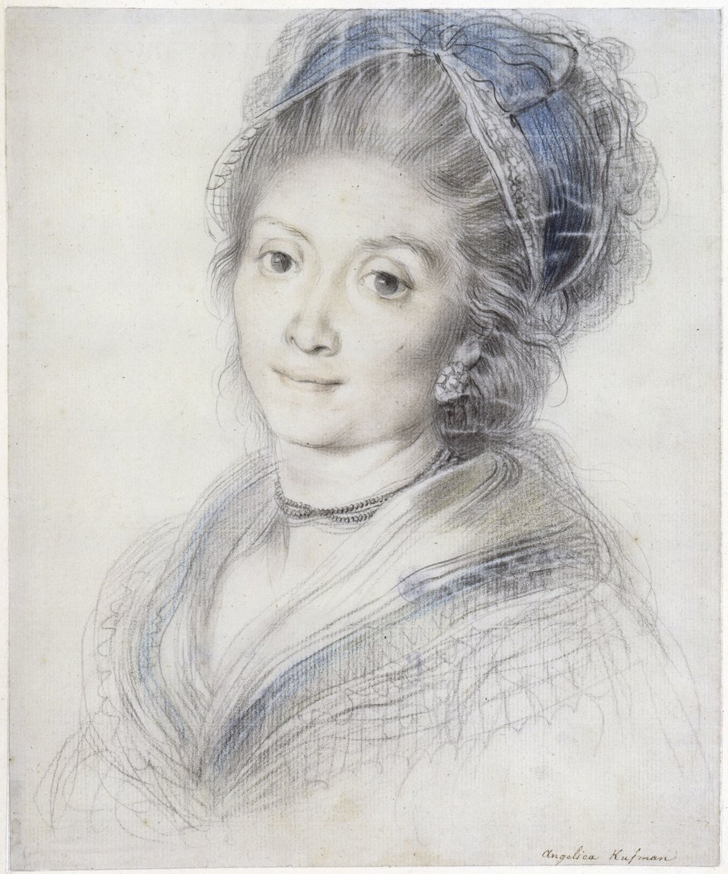 Retrato de busto de uma mulher com touca de renda de Giuseppe Cades