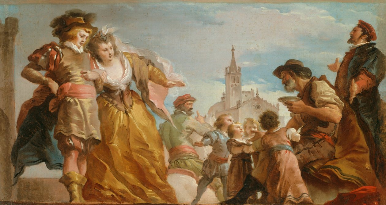 O Encontro de Gautier, Conde de Antuérpia, e sua Filha, Violante de Giuseppe Cades