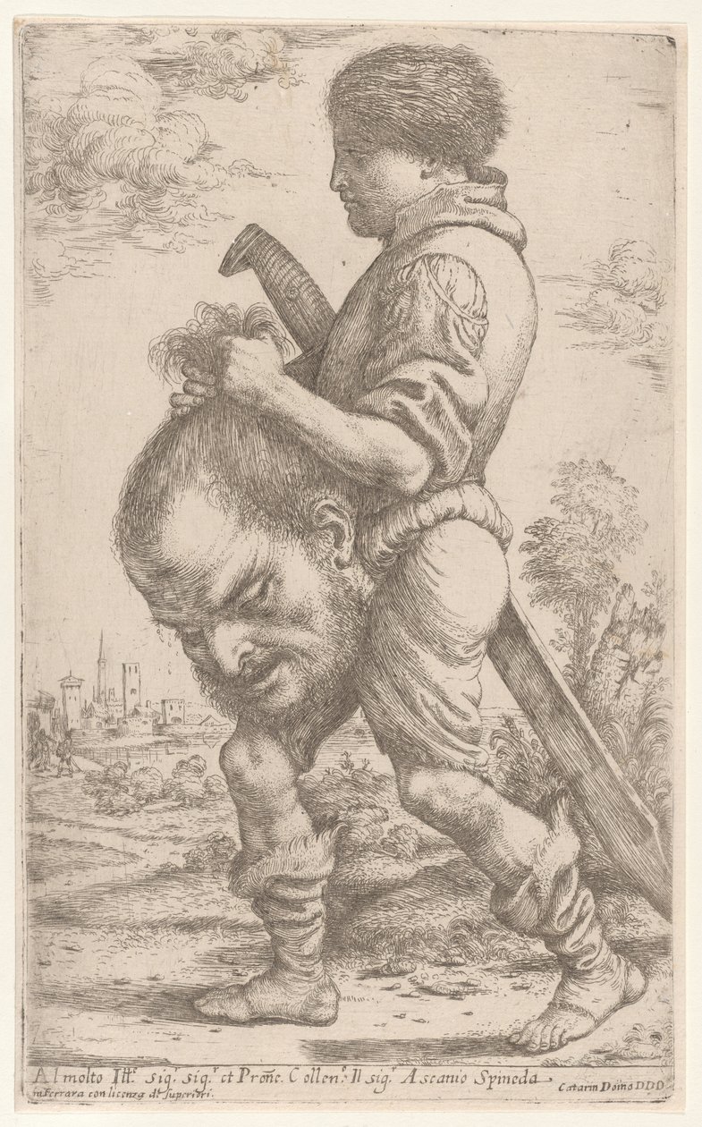 Davi carregando a cabeça de Golias, que ele segura pelos cabelos, 1620-30. de Giuseppe Caletti