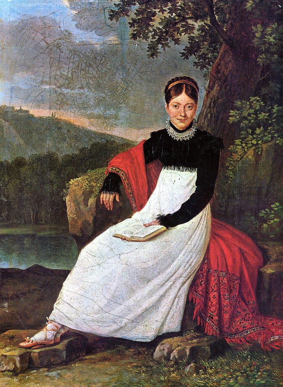 A rainha Carolina (Bonaparte) de Nápoles com o traje tradicional de um agricultor napolitano. de Giuseppe Cammarano