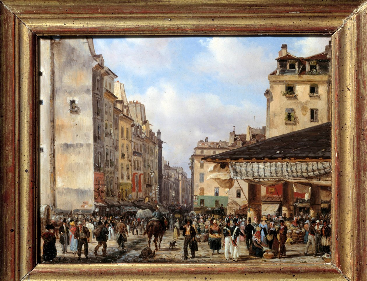 Les Halles e rue de la Tonnellerie em 1828: vista de Paris no século XIX. Pintura de Giuseppe Canella (1788-1847) de Giuseppe Canella