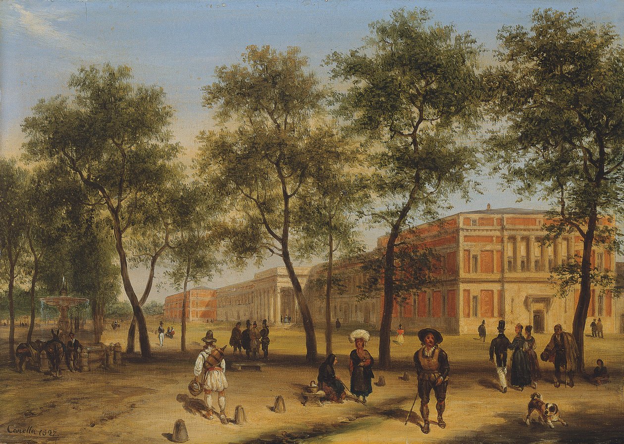 Vista presumida do Paseo del Prado com o Museu do Prado, Madri, 1827 de Giuseppe Canella