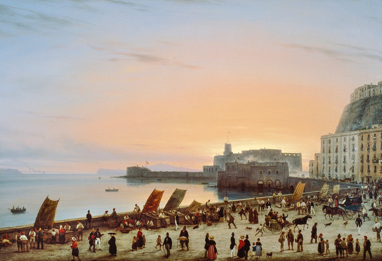Pôr-do-sol na orla napolitana, ca 1838, de Giuseppe Canella (1788-1847), óleo sobre tela, 90x135 cm de Giuseppe Canella