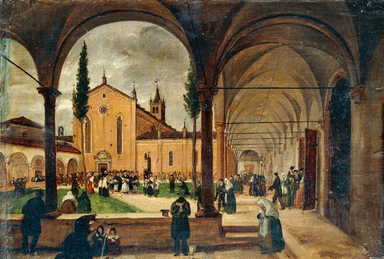O claustro de São Bernardino, de Giuseppe Canella (1788-1847), óleo sobre tela, 29x42 cm. de Giuseppe Canella