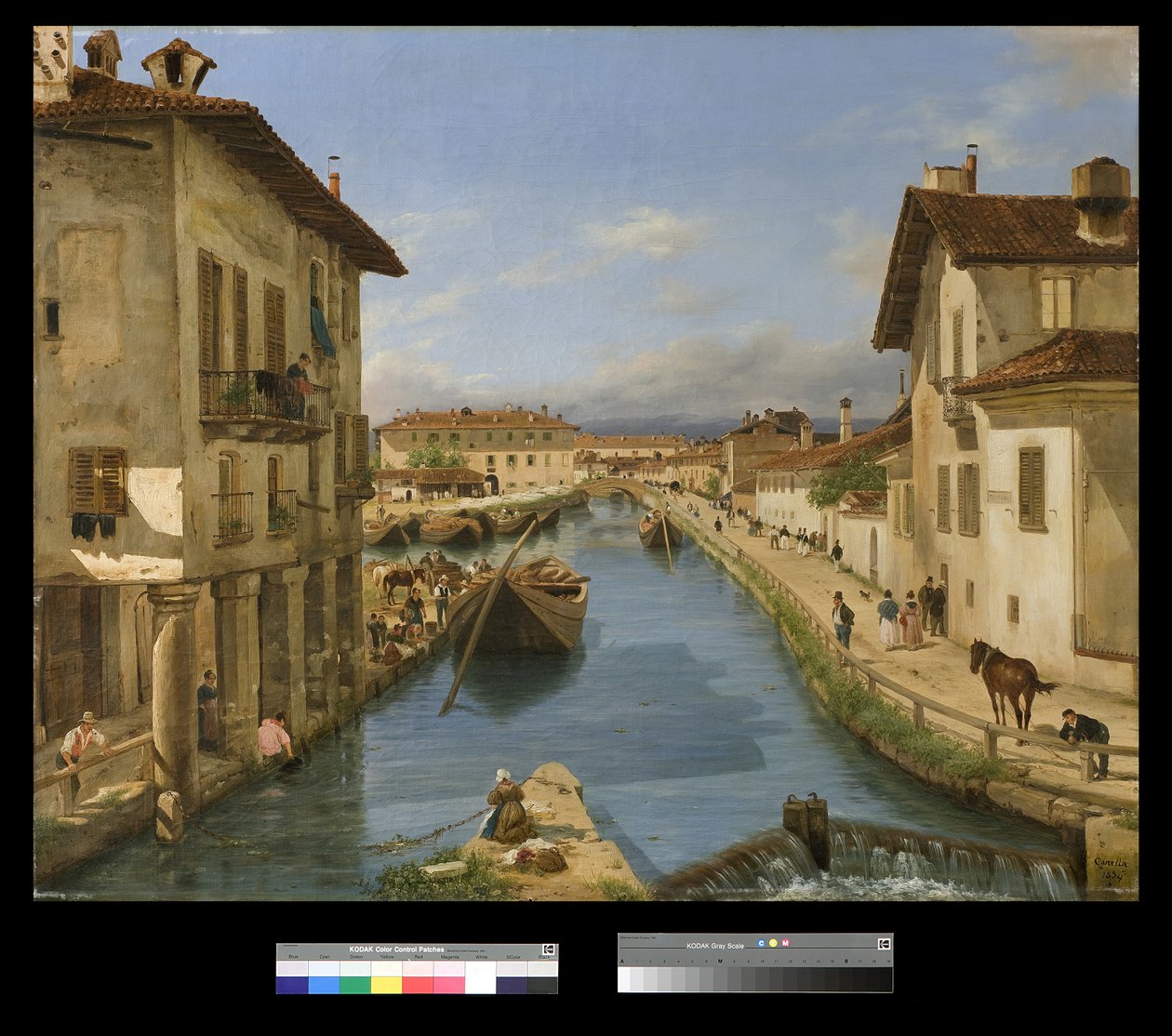 Vista, naviglio, canal, san, marco, ponte, milão, 1834 de Giuseppe Canella