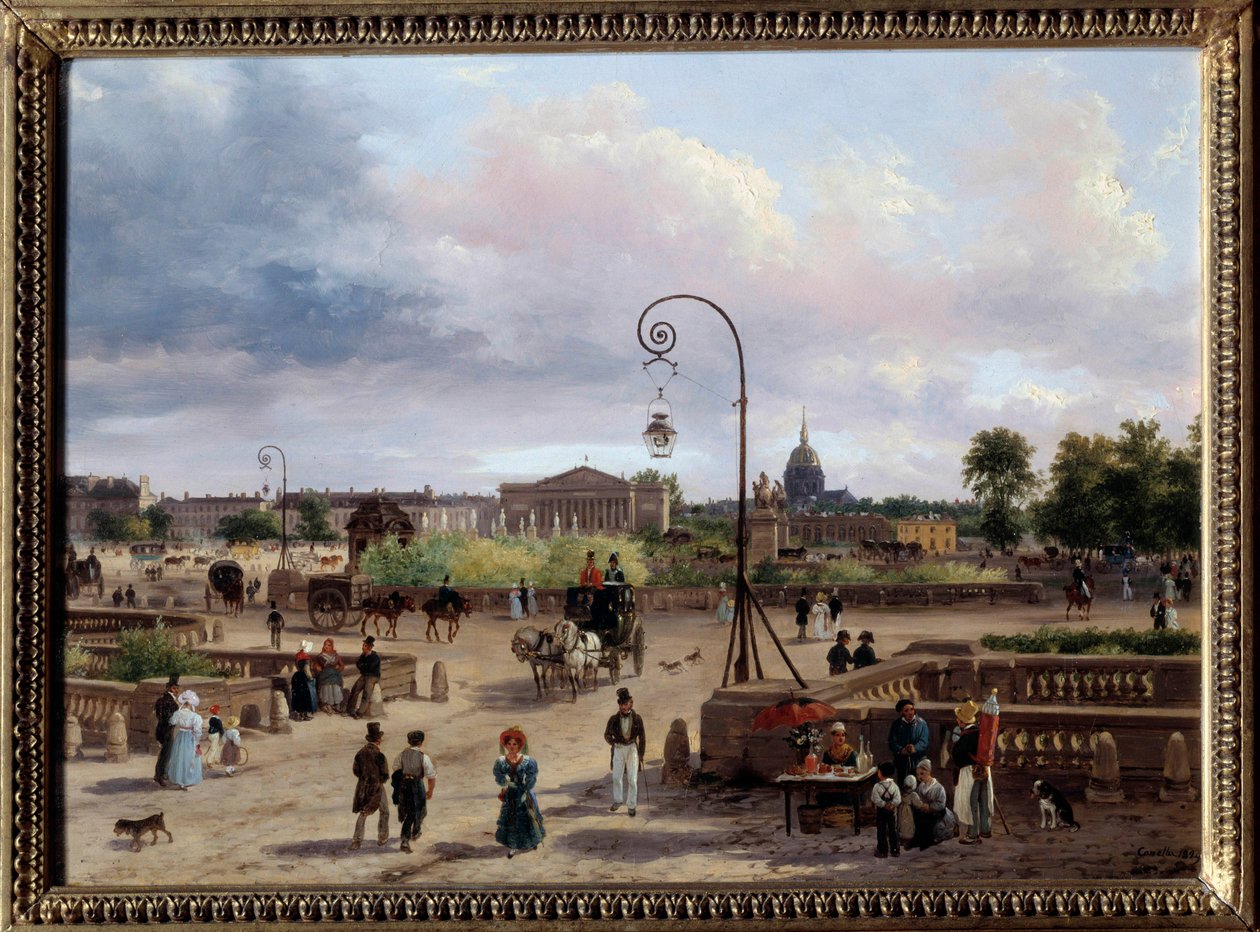 Vista da Praça Luís XVI (atual Praça da Concórdia) Pintura de Giuseppe Canella (1788-1847) 1829 Sol. 0,29x0,4 m Paris, Musee Carnavalet de Giuseppe Canella