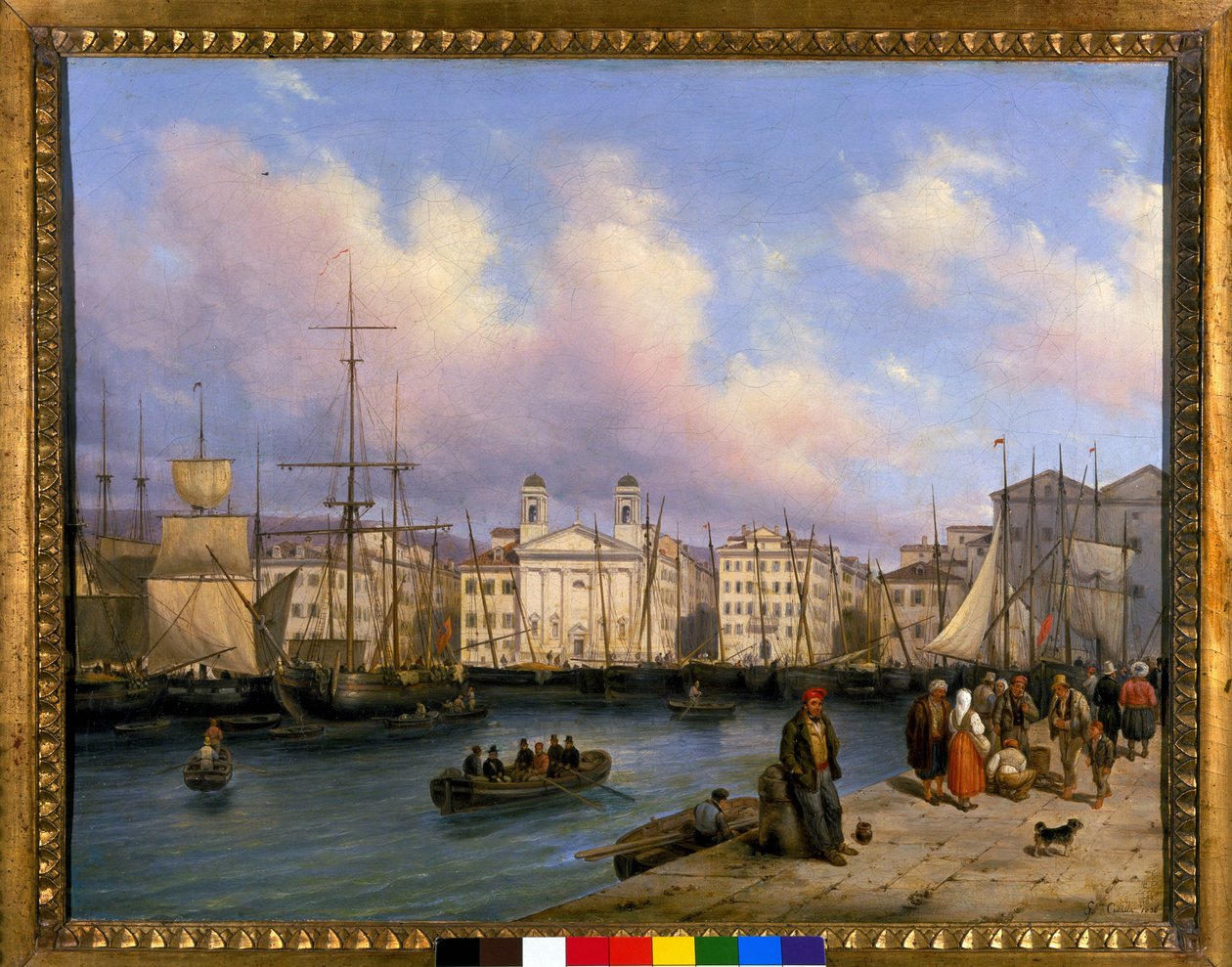 Vista do porto de Trieste, pintura de G. Canelia de Giuseppe Canella