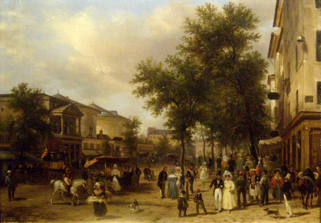 Vista do Boulevard Montmartre, Paris [mostrando o Théâtre des Variétés e a Passage des Panoramas]. de Giuseppe Canella