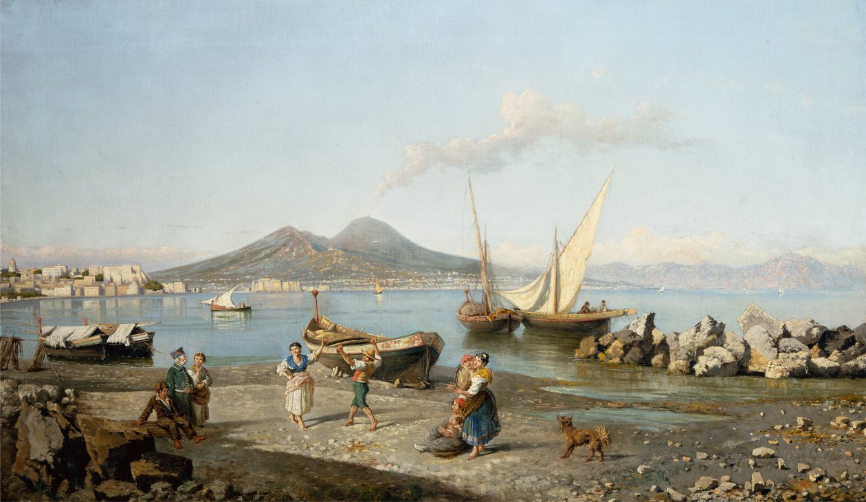 Uma vista da Baía de Nápoles (óleo sobre tela) de Giuseppe Carelli