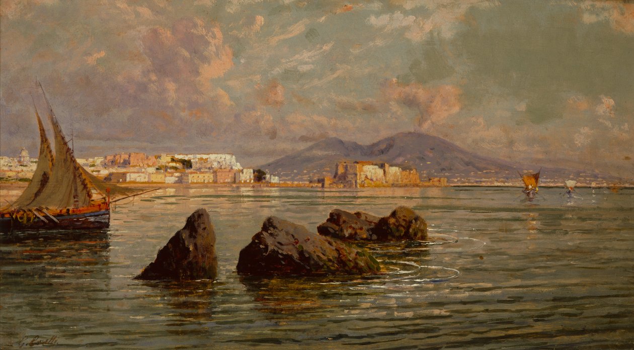 A Baía de Nápoles (óleo sobre madeira) de Giuseppe Carelli