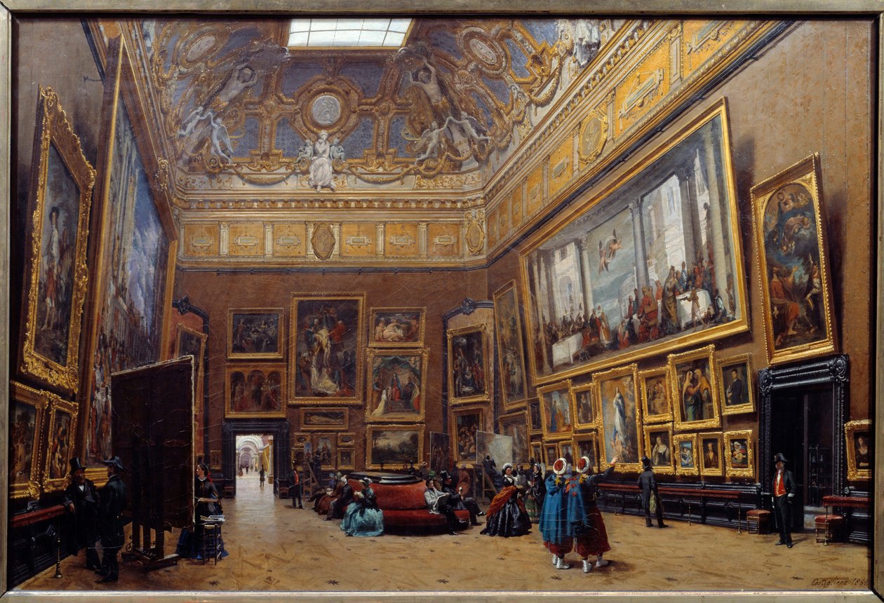 Vista da Praça do Salão do Musee du Louvre Pintura de Giuseppe Castiglione (1829-1906) 1861 Sol. 0,69x1,03 m de Giuseppe Castiglione