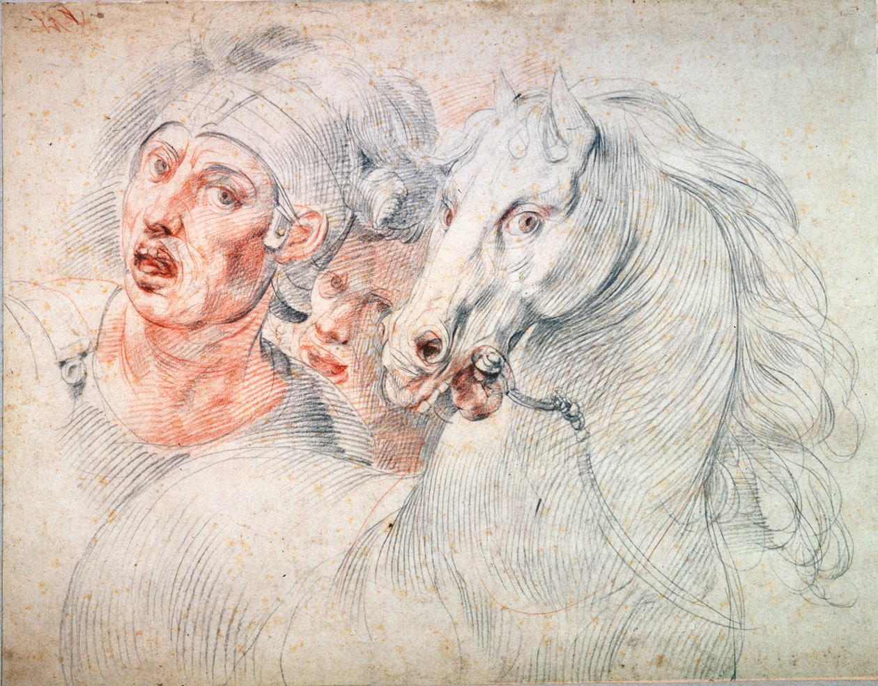 Estudo de um cavalo e dois soldados, início do século XVII de Giuseppe Cesari