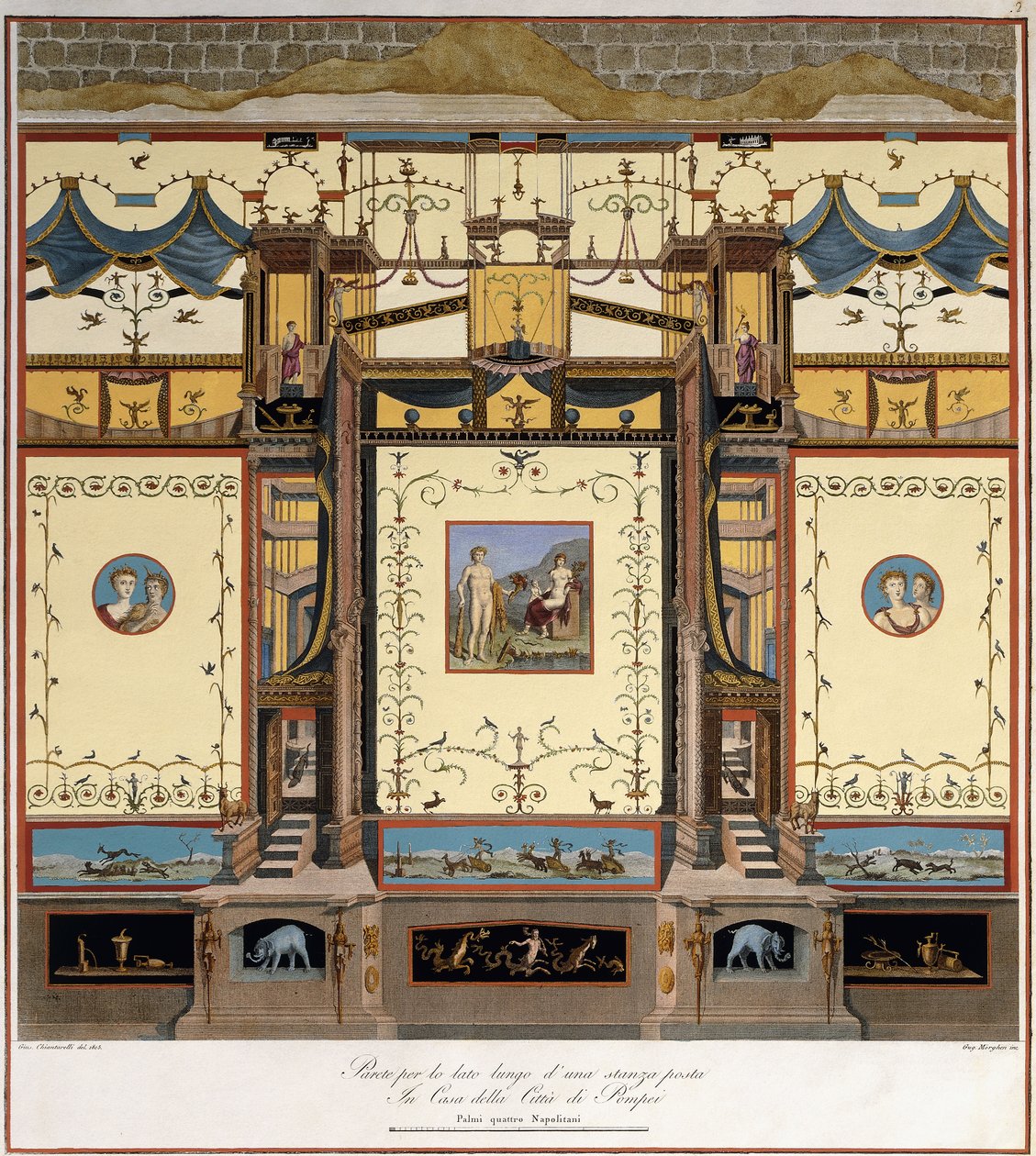 Um comprimento de parede longa numa divisão de uma casa em Pompei de Giuseppe Chiantarelli