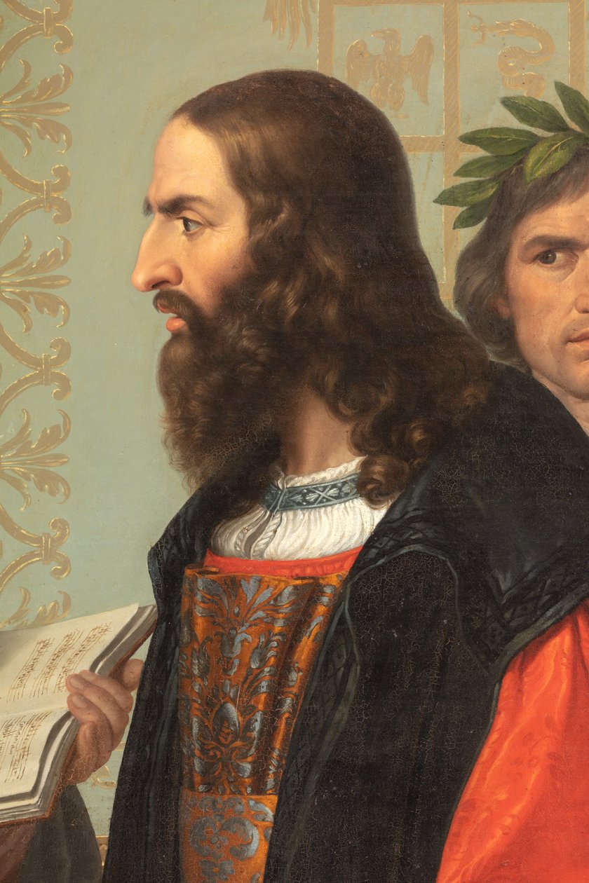 A corte de Ludovico il Moro, pormenor com Leonardo Da Vinci de Giuseppe Diotti