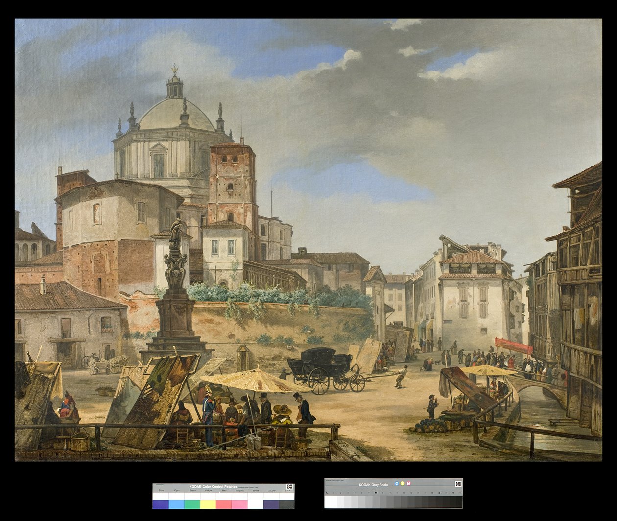 Vista da Piazza della Vetra em Milão, 1833 de Giuseppe Elena