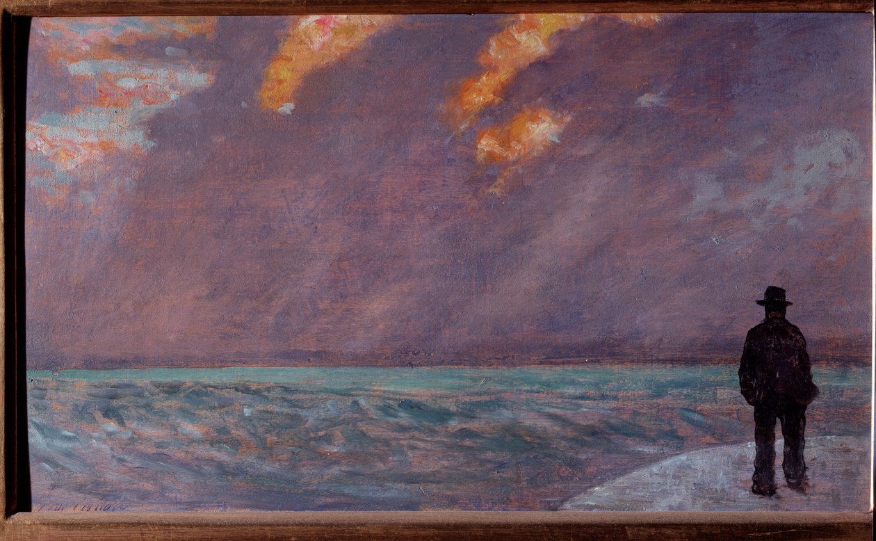 Pôr-do-sol no mar (óleo sobre tela de Giuseppe Fattori