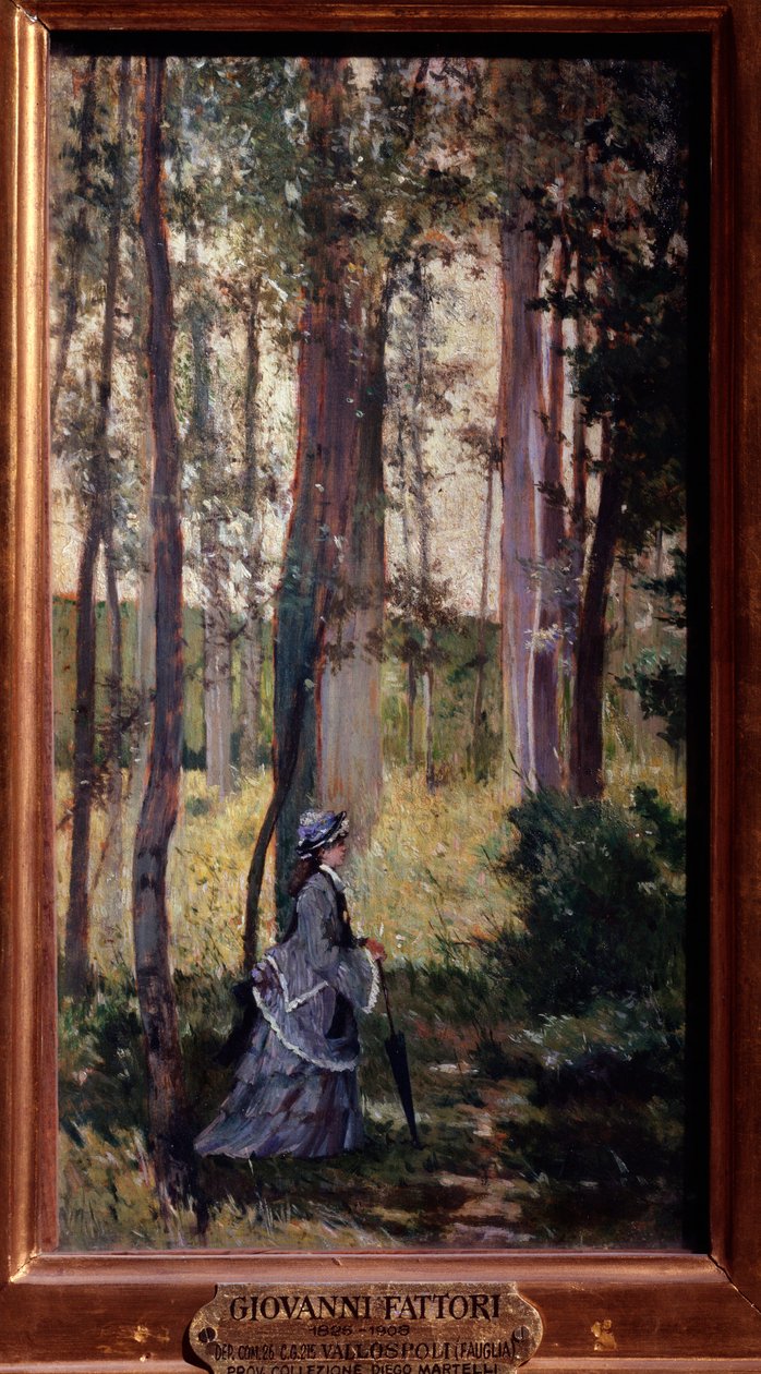 Vallospoli Mulher elegante caminhando na floresta Quadro de Giovanni Fattori de Giuseppe Fattori