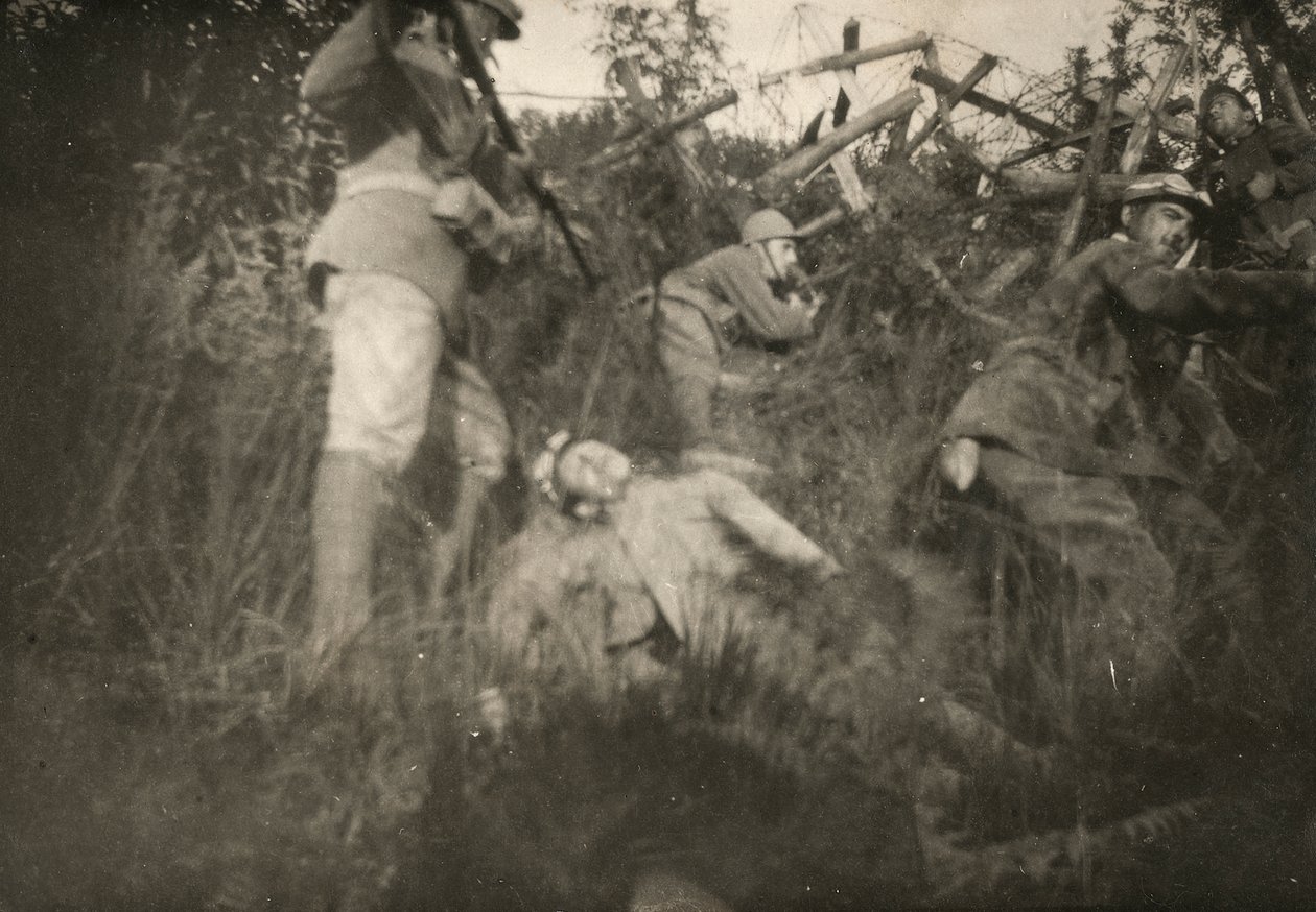 Simulação de um assalto em uma trincheira do Carso durante a Primeira Guerra Mundial de Giuseppe Gentilini