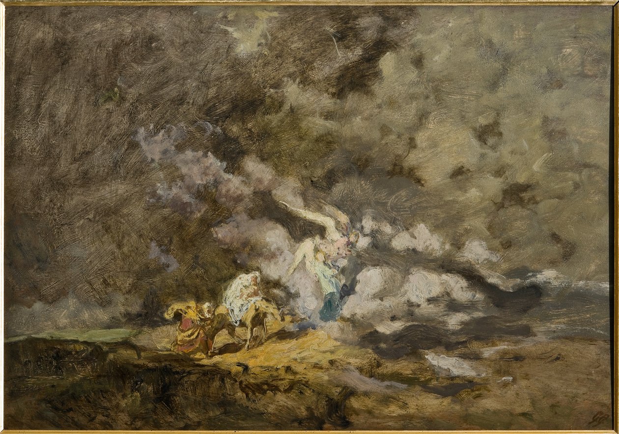 Fuga para o Egito (óleo sobre madeira compensada) de Giuseppe Graziosi