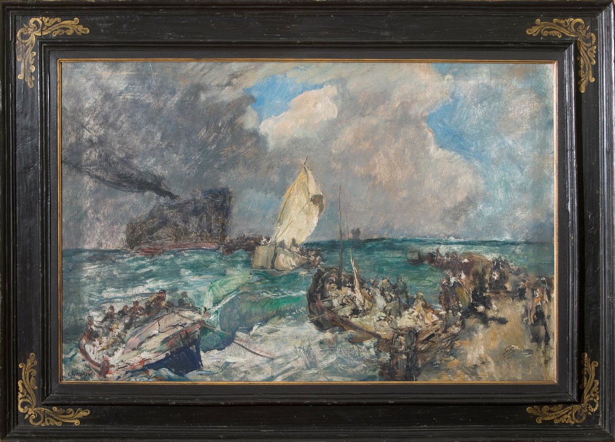 Desembarque do exército sérvio (óleo sobre madeira compensada) de Giuseppe Graziosi