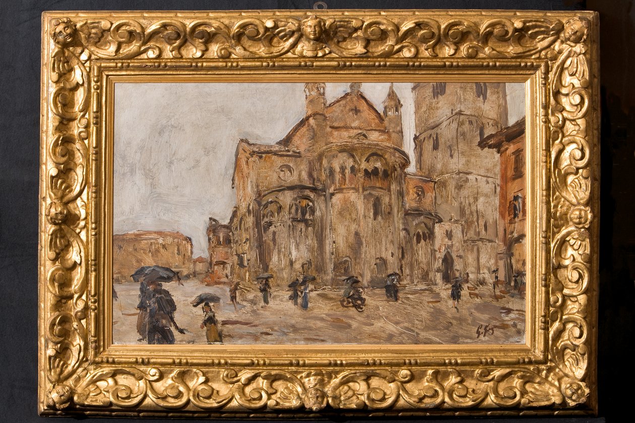 Piazza Grande in the Rain (óleo sobre contraplacado) de Giuseppe Graziosi