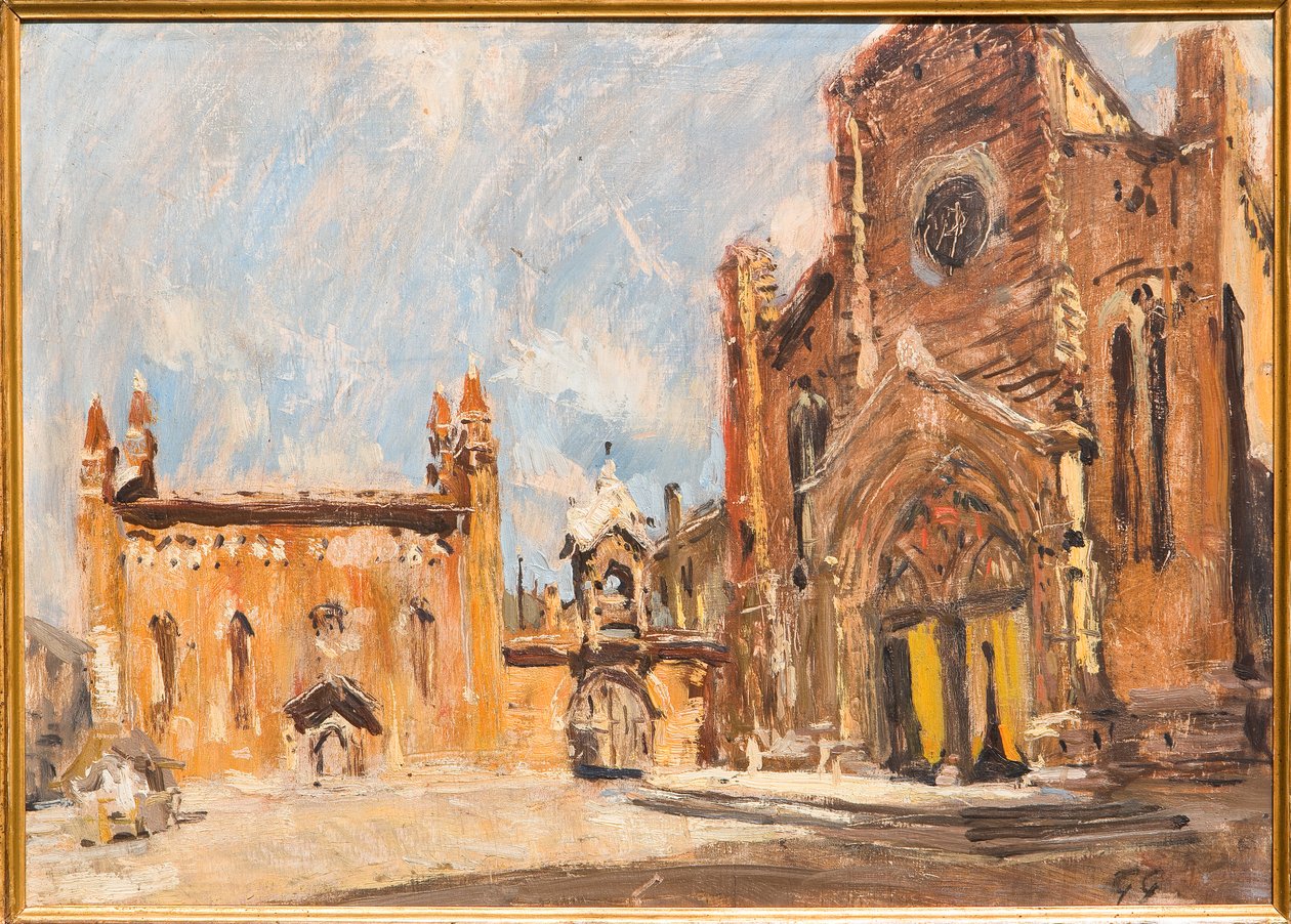 Praça em Verona (óleo sobre madeira compensada) de Giuseppe Graziosi