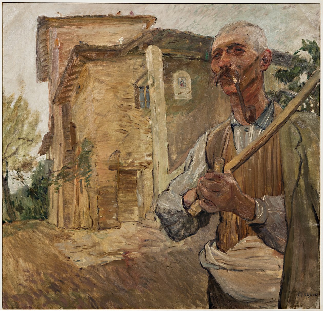Homem com um cachimbo (óleo sobre tela) de Giuseppe Graziosi