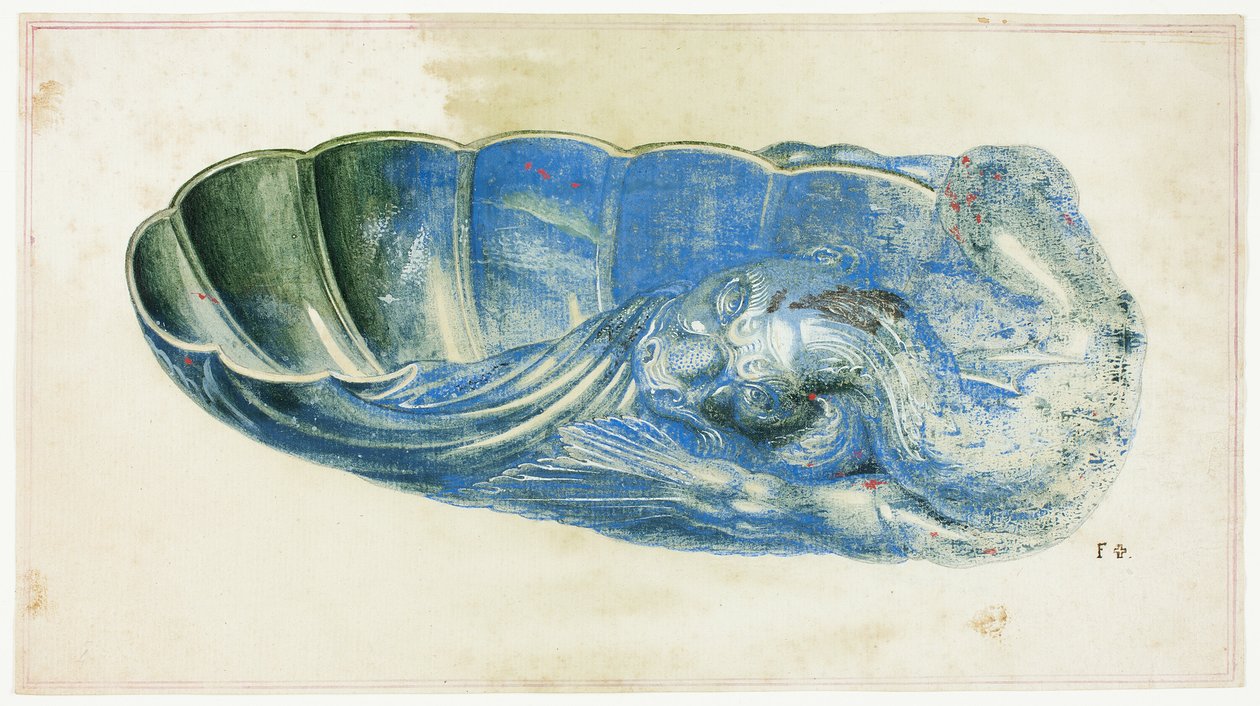Concha azul e verde com cabeça de dragão de Giuseppe Grisoni