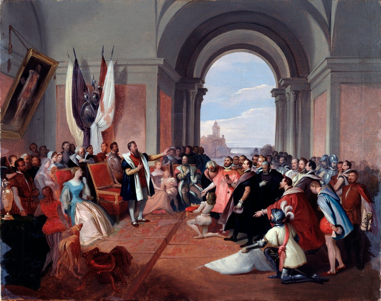 Andrea Doria recusando a coroa de Gênova, por Giuseppe Isola (1808-1893), c. 1868 (óleo sobre tela) de Giuseppe Isola