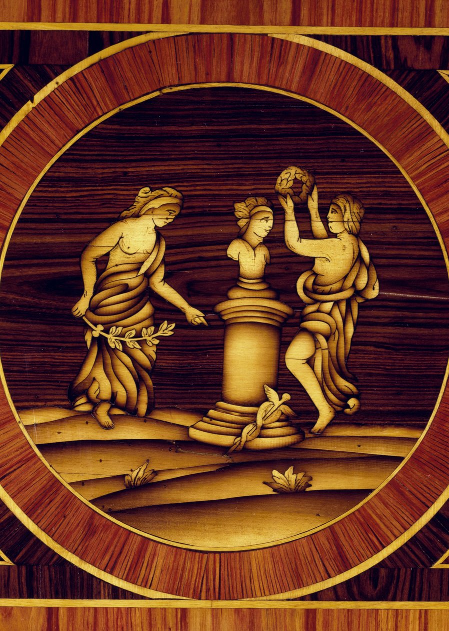 Ritual propiciatório no eremitério de Mercúrio, detalhe de cómoda em nogueira, bordo, madeira de caixa, oliveira, rosa e pau-rosa, de Giuseppe Maggiolini (1738-1814), Itália de Giuseppe Maggiolini