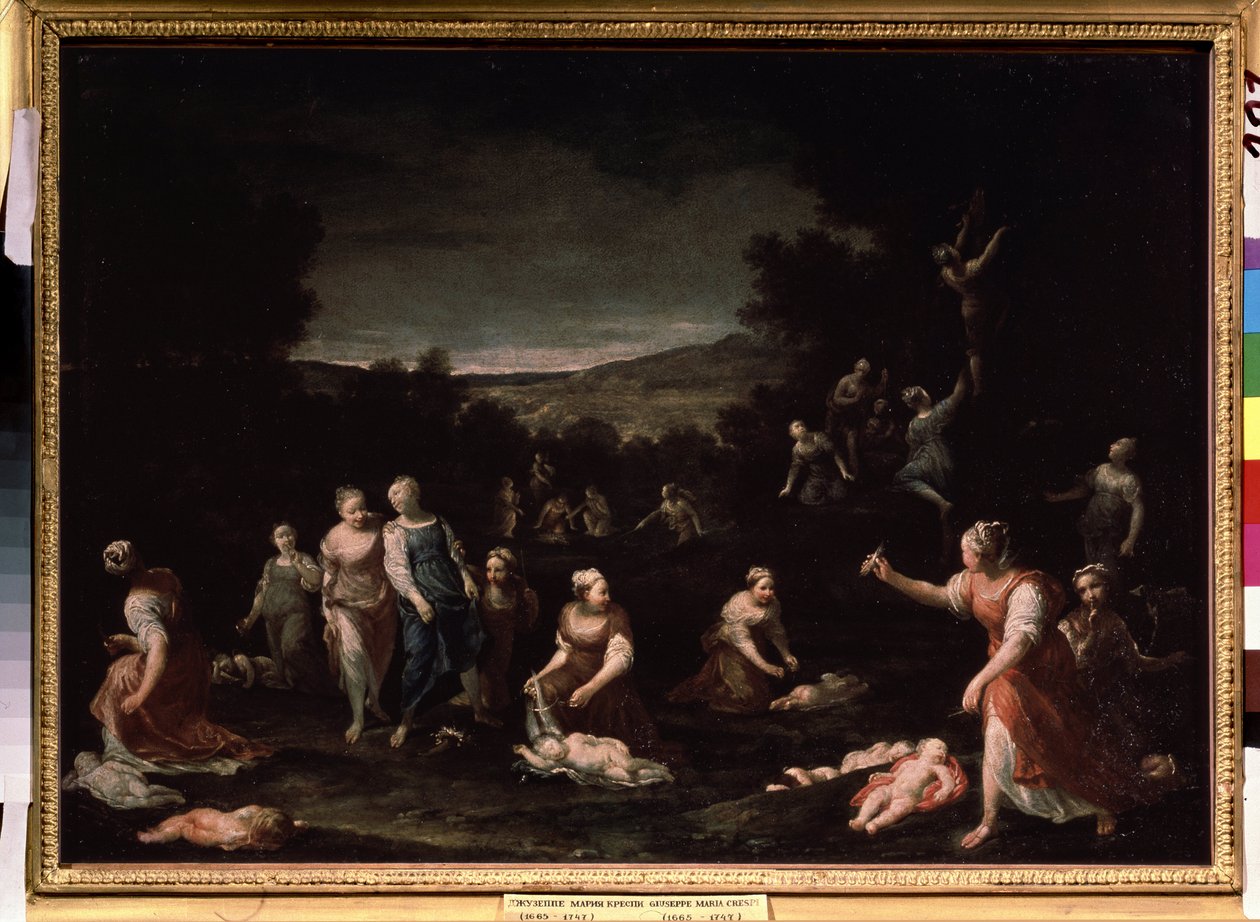 ""Ninfas desarmando Cupidos"" (Ninfas desarmando Cupidos) Pintura de Giuseppe Maria Crespi (1665-1747) por volta de 1698 Museu Pushkin, Moscou de Giuseppe Maria Crespi