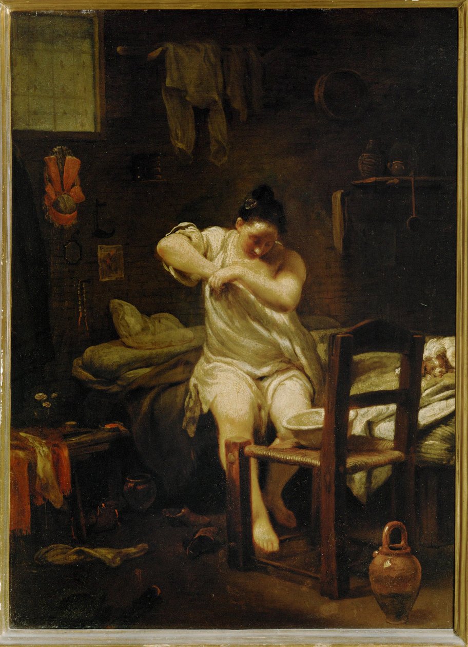 A pulga (óleo sobre tela) de Giuseppe Maria (1665-1747) Crespi