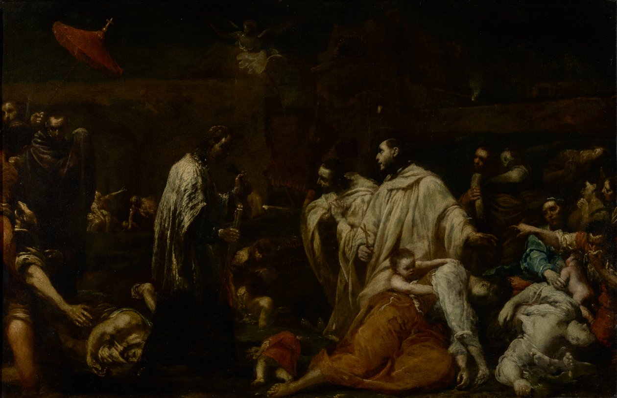 Abençoado Bernard Tolomei Intercedendo pela Cessação da Peste em Siena, c.1735 (óleo sobre cobre) de Giuseppe Maria Crespi