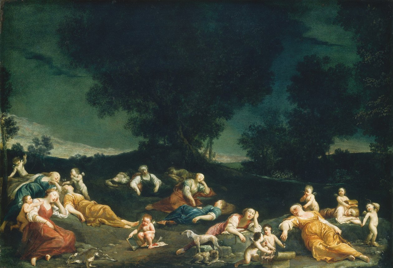 Cupidos desarmando ninfas adormecidas, c. 16901705. de Giuseppe Maria Crespi