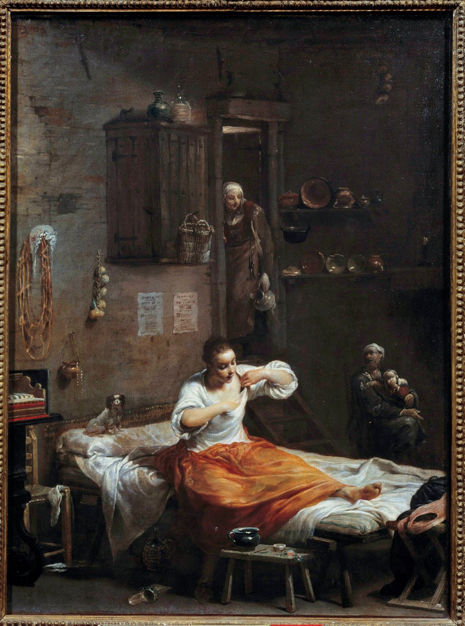 La woman à la puce Pintura de Giuseppe Crespi (1665-1747) Sol do século XVIII. 0,54 x 0,40 m de Giuseppe Maria Crespi