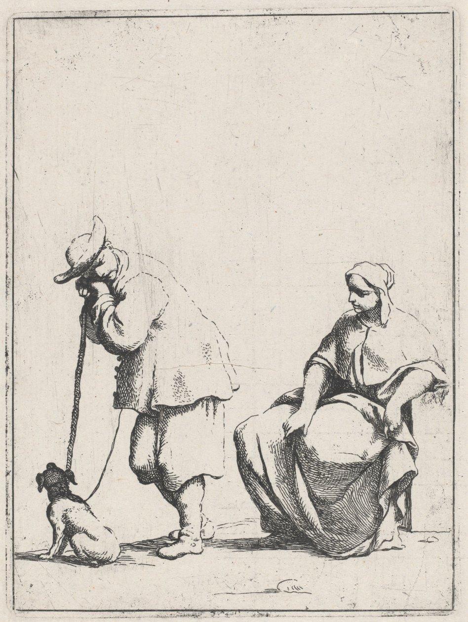 Camponês em pé com um cachorro e uma mulher sentada de Giuseppe Maria Crespi