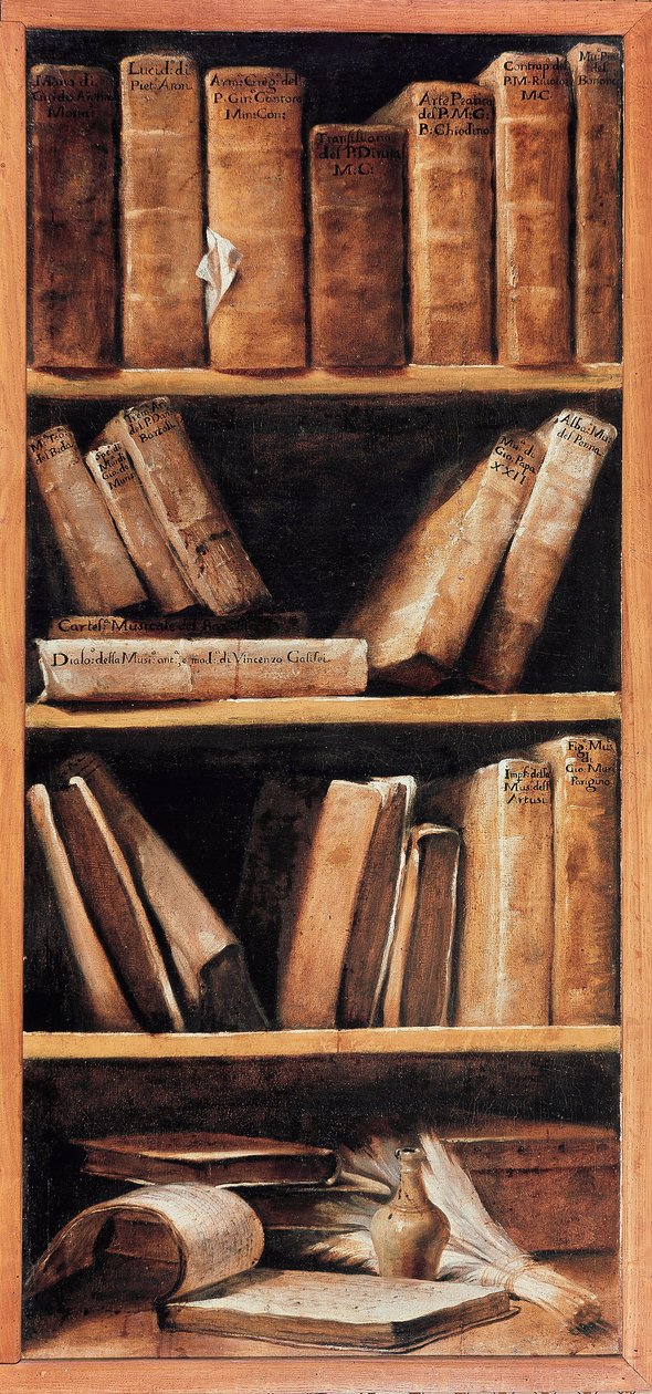 Biblioteca Still Life com livros de música. Pintura de Giuseppe Maria Crespi dit lo Spagnolo (o espanhol) (1665-1747) 1715 Bolonha, Conservatorio di musica de Giuseppe Maria Crespi