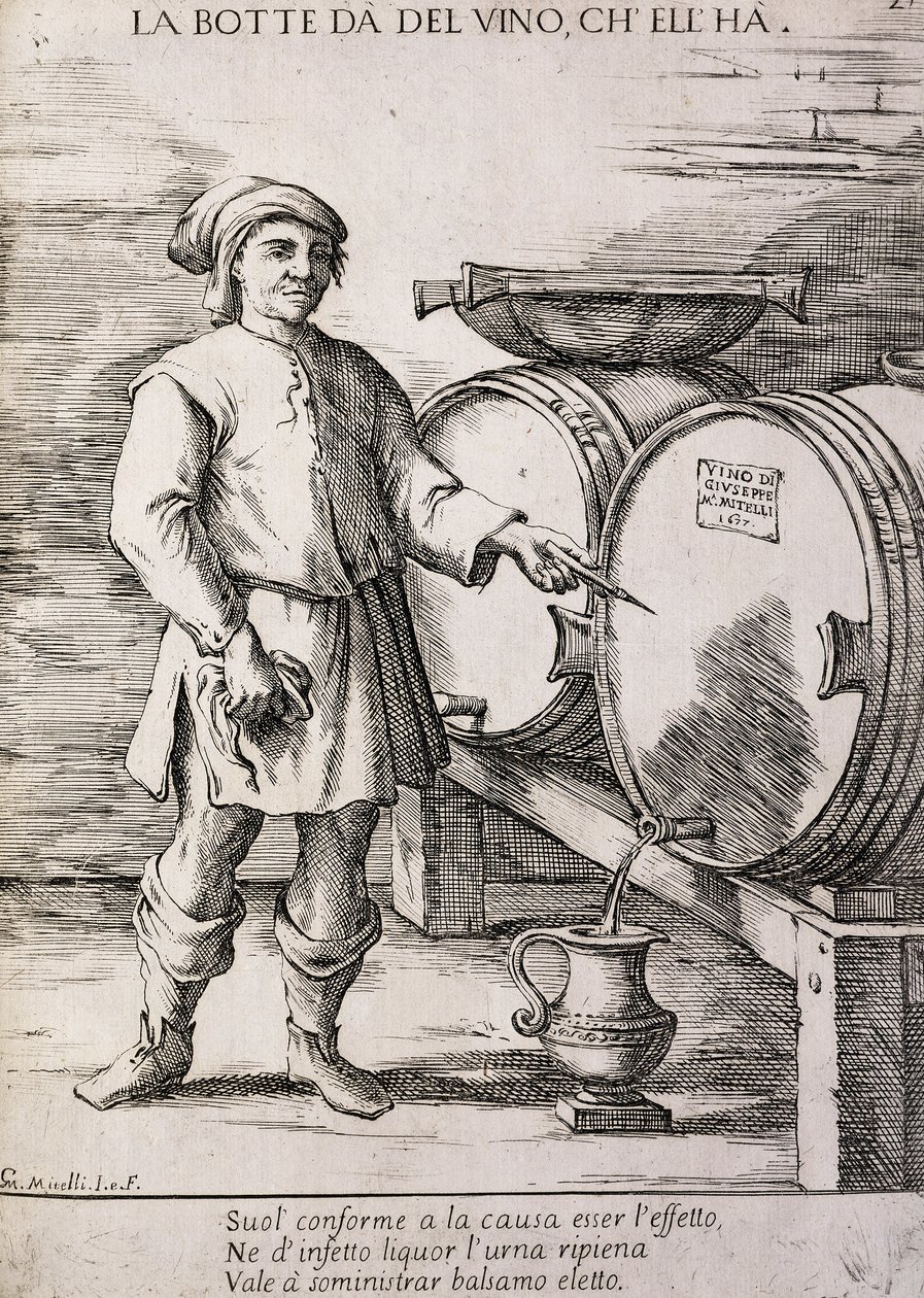 Barrica dando vinho que contém, Provérbio de Giuseppe Maria Mitelli