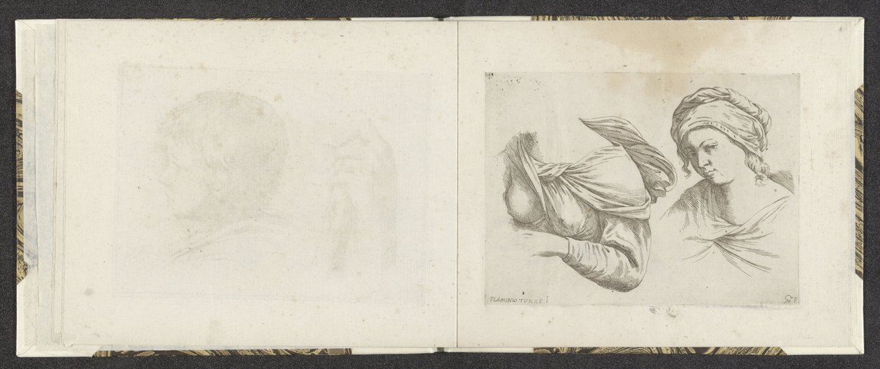 Parte superior do corpo de uma mulher e busto de uma mulher Exemplos de desenho (título da série) Mitelli intaglio (título da série) de Giuseppe Maria Mitelli