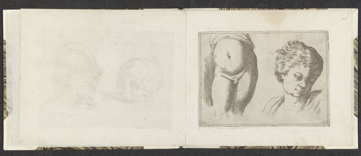 Parte inferior do corpo nua e cabeça de uma criança Exemplos de desenho (título da série) Mitelli intaglio (título da série) de Giuseppe Maria Mitelli