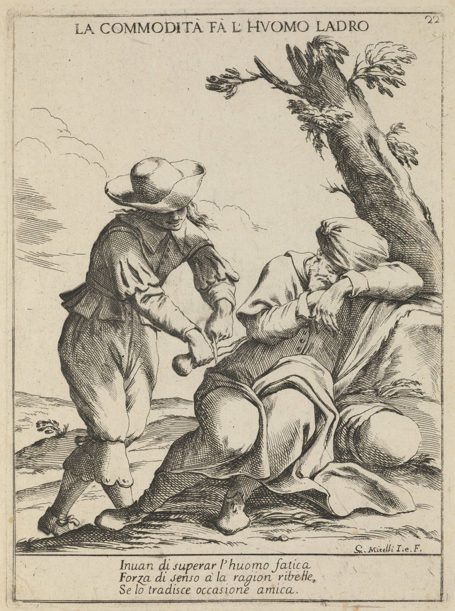 Oportunidade faz um ladrão. A mercadoria faz do homem o ladrão, 1678 de Giuseppe Maria Mitelli