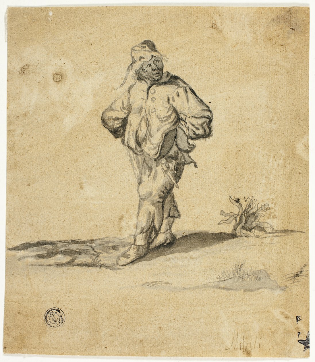 Camponês de pé com os braços em Akimbo de Giuseppe Maria Mitelli