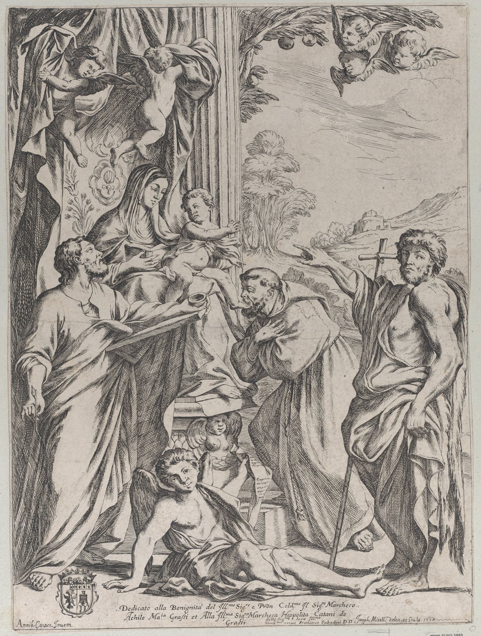 A Virgem Entronizada com Três Santos, 1668. de Giuseppe Maria Mitelli